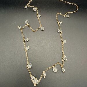 Vintage Gold Tone Single Strand Glass Necklace, Clear